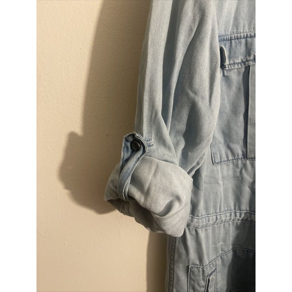 AllSaints Millie Women’s Denim Shirt Dress Sz Small Pearl Snap All Saint (Flaws) - Picture 5 of 11
